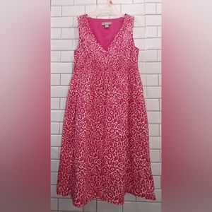 Liz Claiborne Sleeveless 100% Cotton Floral Sun Dress Pockets Lined Pink Sz.12